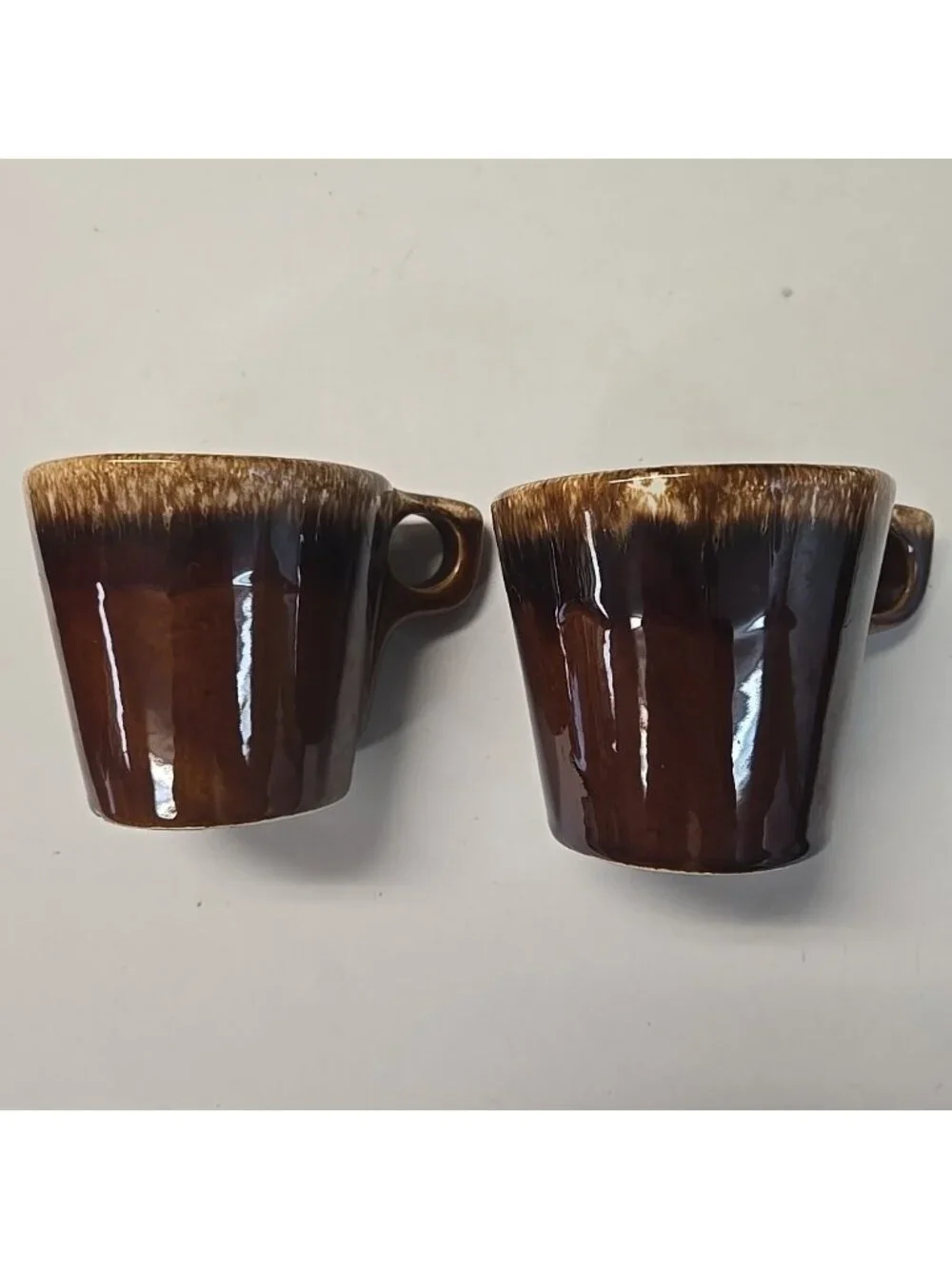 Set Of 2 Vintage Hull Pottery Brown Drip Glaze Coffee Mugs Oven Proof USA Cups